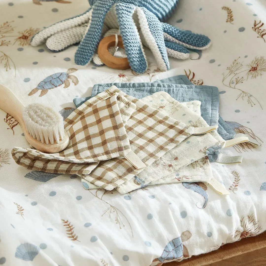 Loberon Washandjes Tinkertop Blauw/Beige - 6 Stuks