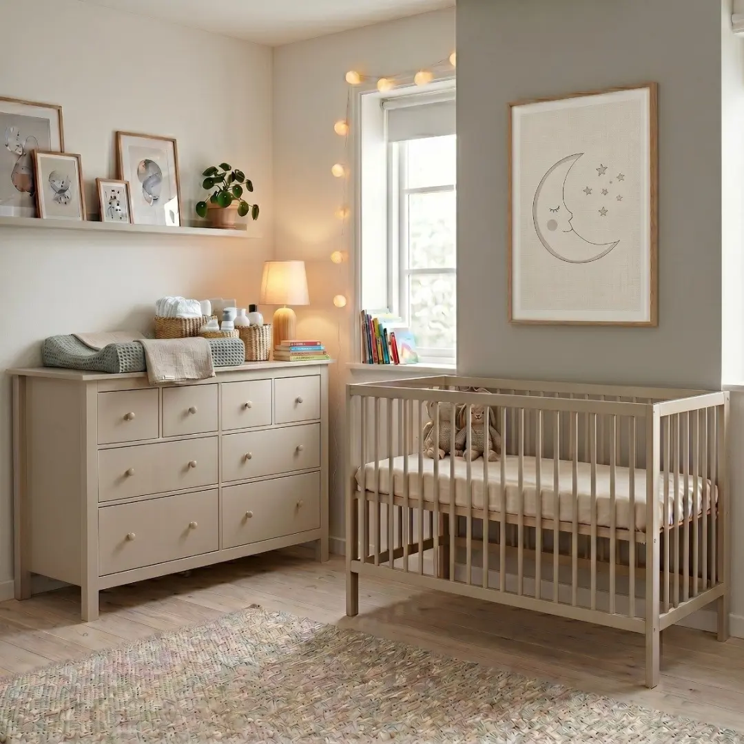 Born Lucky Babykamer 2 Delig Baby Bed Mees + Commode Bastia Clay