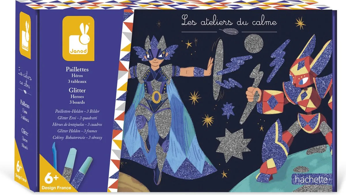 Janod Glitter Superhelden Knutselset - 3 Afbeeldingen - Multikleur