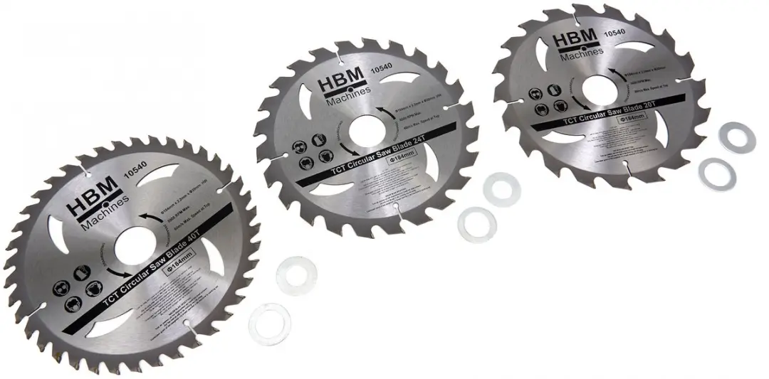 HBM 3-delige 184 mm Profi cirkelzaagbladenset met verloopringen voor hout en kun