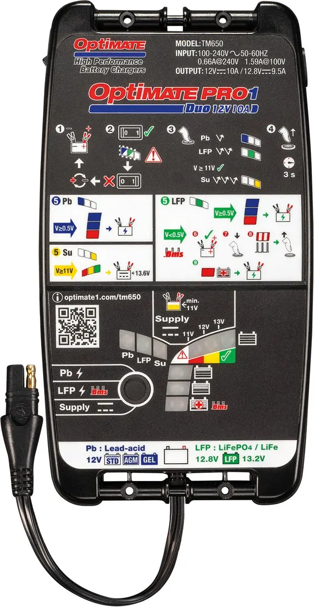 Tecmate Optimate PRO-1 Duo 12V 10A Acculader - TM650