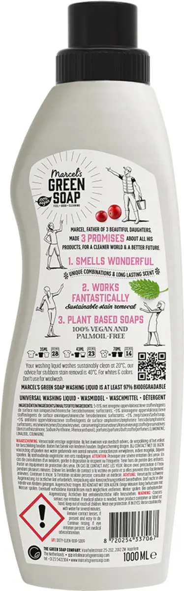 Marcel's Green Soap Wasmiddel Patchouli & Cranberry 1L - 23 Wasbeurten