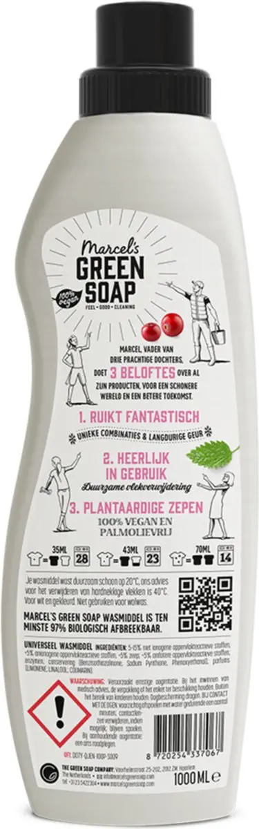 Marcel's Green Soap Wasmiddel Patchouli & Cranberry 1L - 23 Wasbeurten