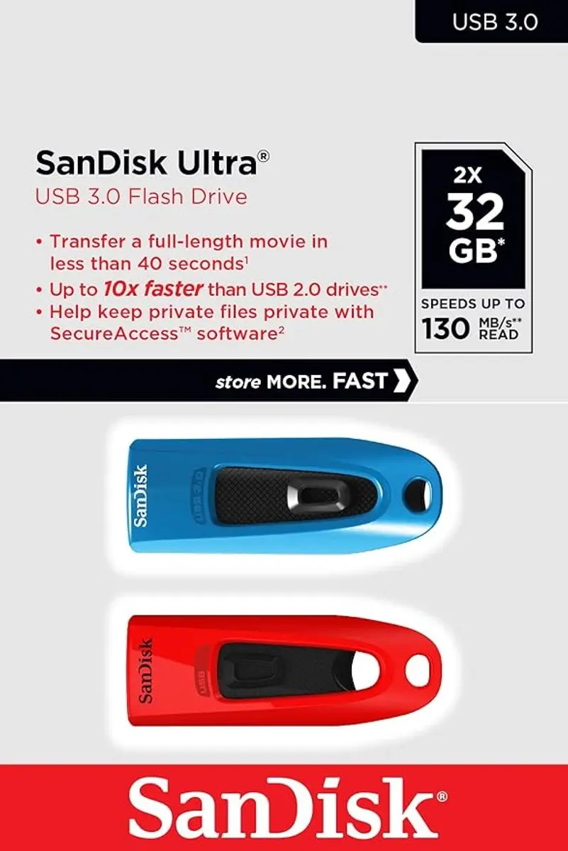 SanDisk Ultra 32GB USB Flash Drive - Twin Pack Rood/Blauw