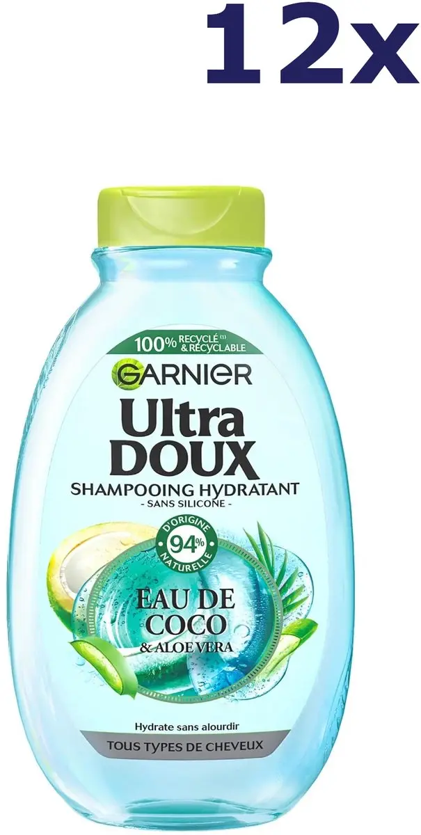 12x Garnier shampoo kokoswater Aloe Vera 300ML