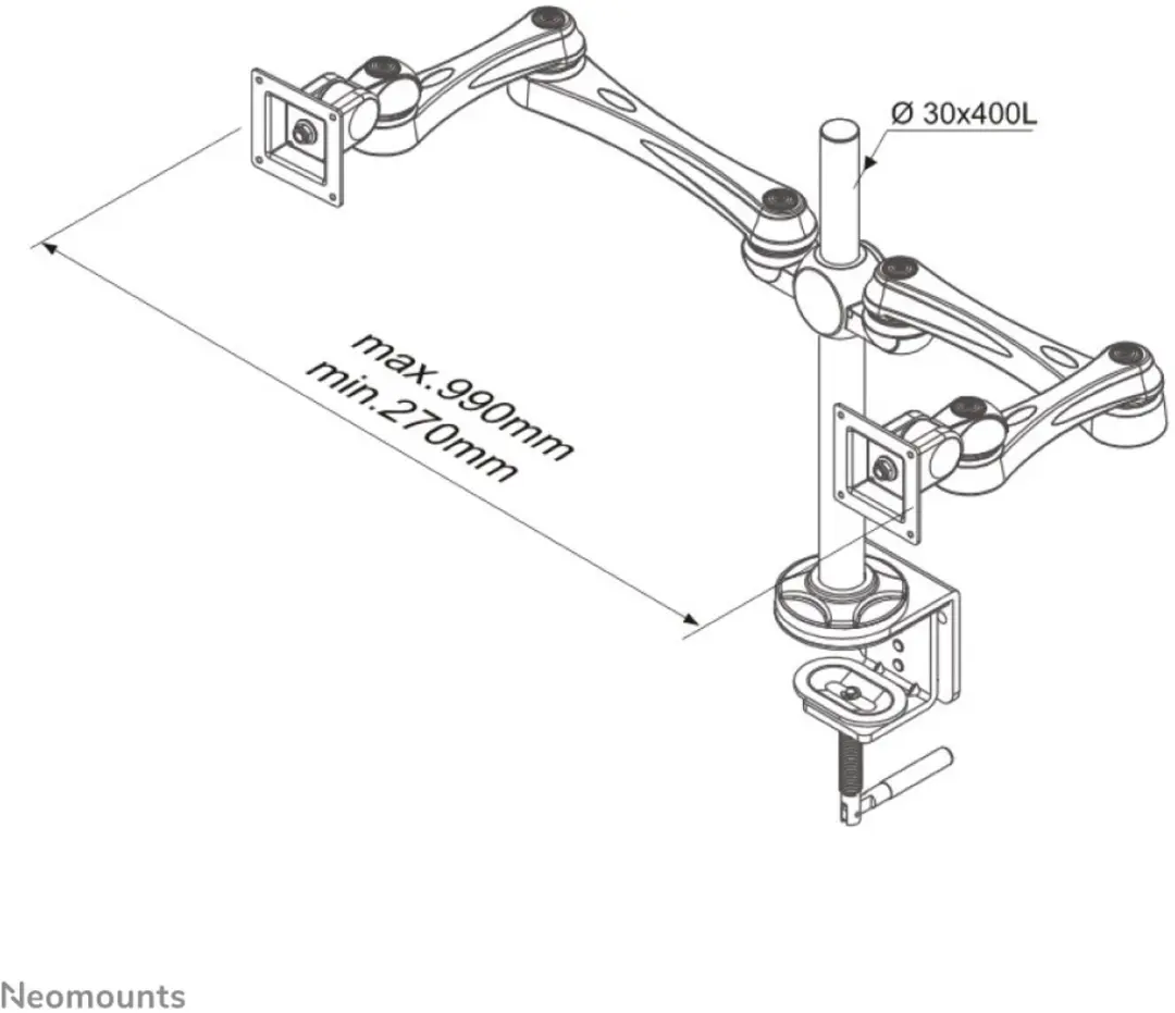 Neomounts FPMA-D930D Monitorarm 2 schermen 10-30" - 0-7 kg/scherm - Zilver - afbeelding 5 van 6