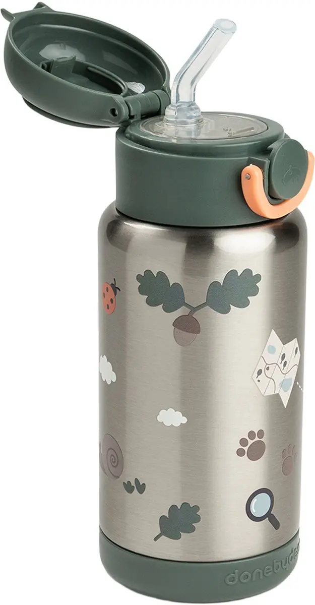 Done By Deer Thermos Drinkfles 340ml - Rietje - Tiny Trails - Groen - afbeelding 5 van 6