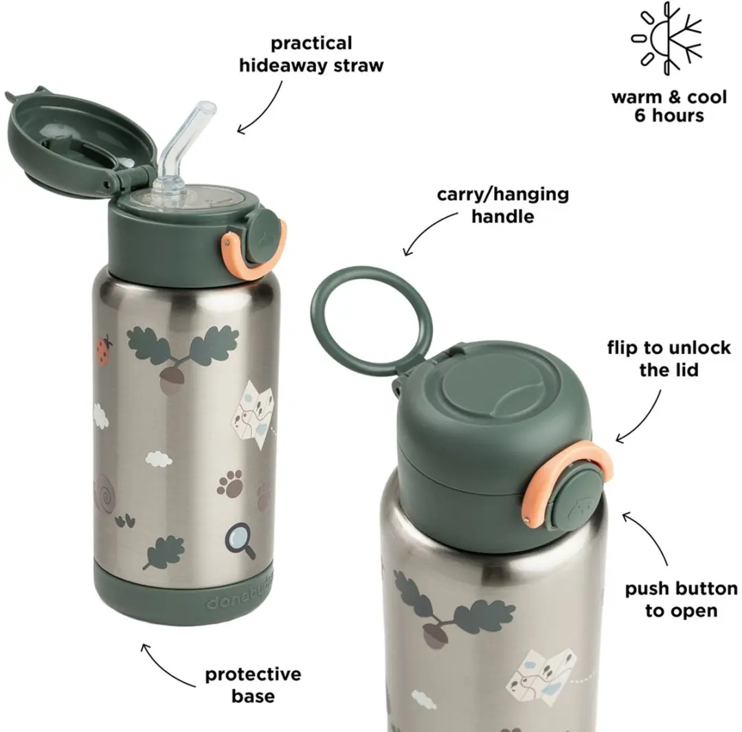 Done By Deer Thermos Drinkfles 340ml - Rietje - Tiny Trails - Groen - afbeelding 6 van 6