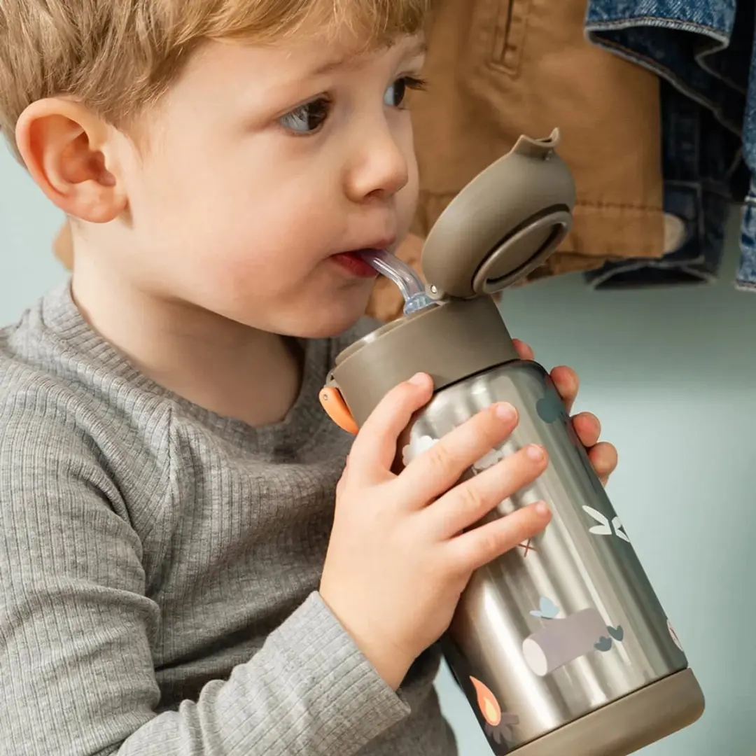 Done By Deer Thermos Drinkfles 340ml - Rietje - Tiny Trails - Groen - afbeelding 3 van 6