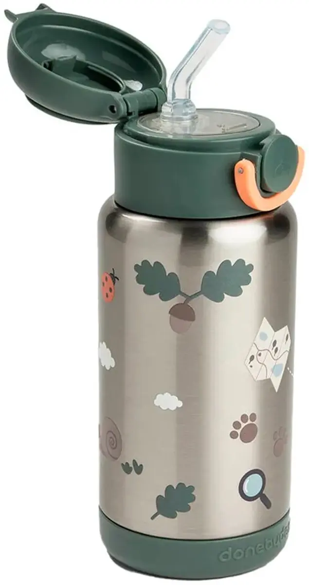 Done By Deer Thermos Drinkfles 340ml - Rietje - Tiny Trails - Groen - afbeelding 2 van 6