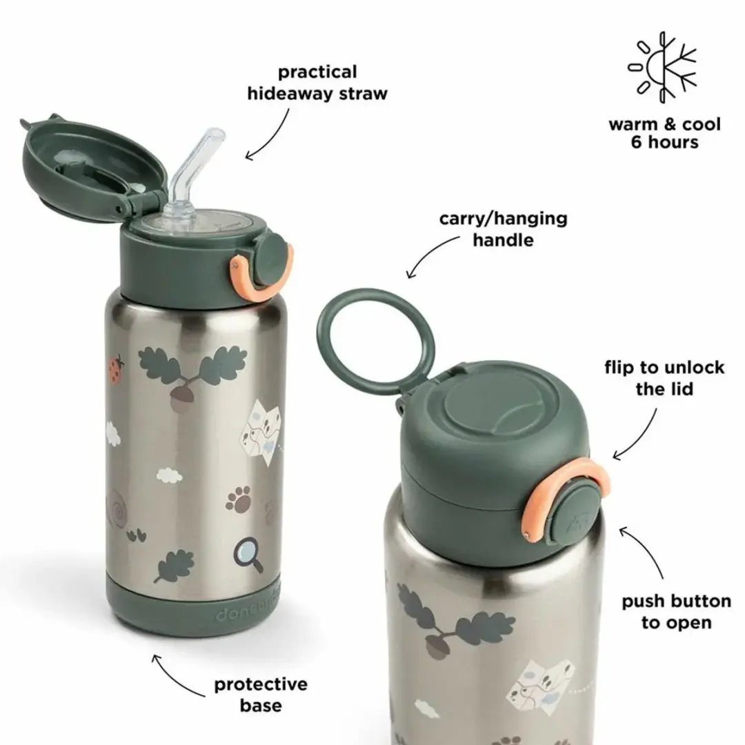 Done By Deer Thermos Drinkfles 340ml - Rietje - Tiny Trails - Groen - afbeelding 4 van 6