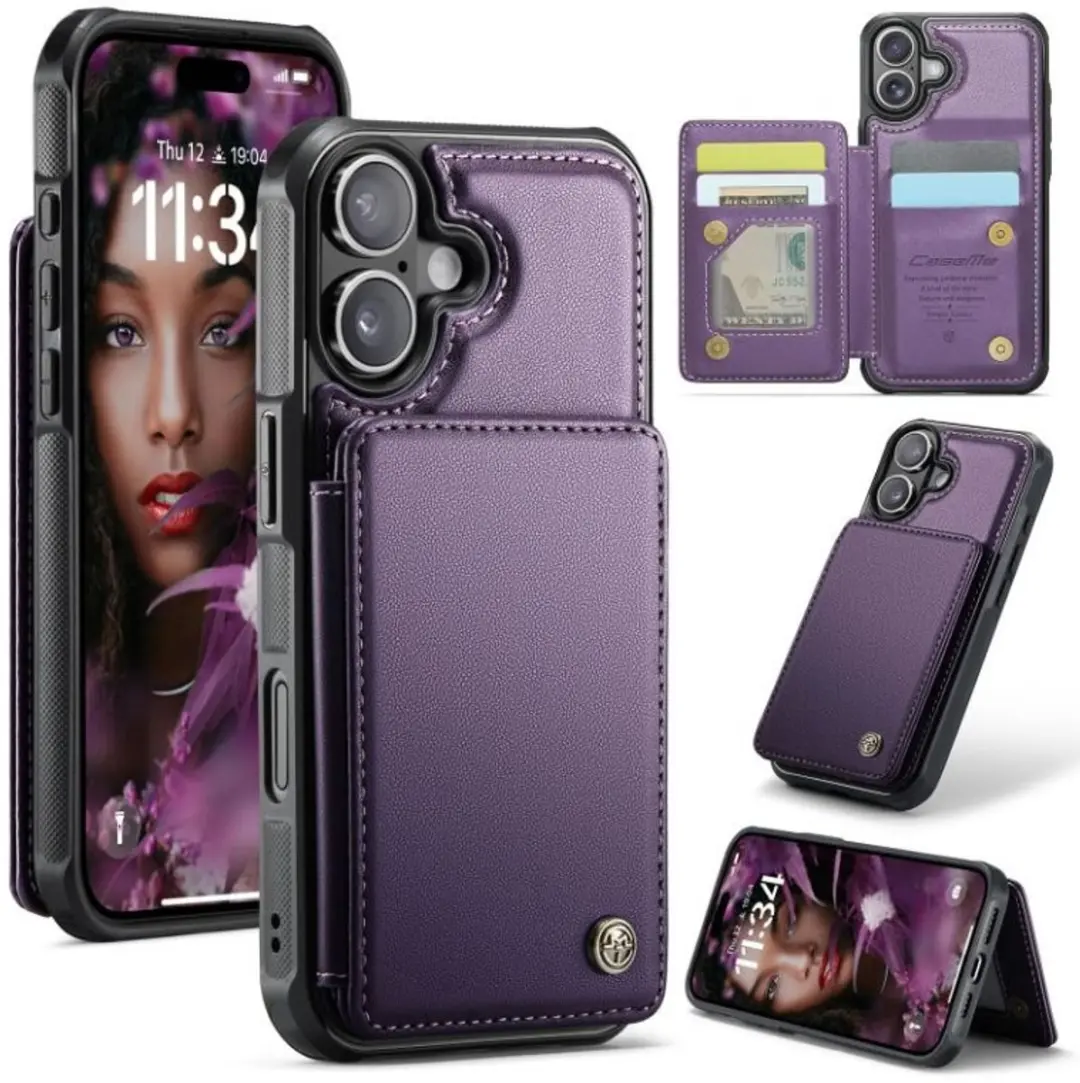 Luxe Portemonnee Backcover met Anti-RFID kaarthouders voor iPhone 17 _ Paars