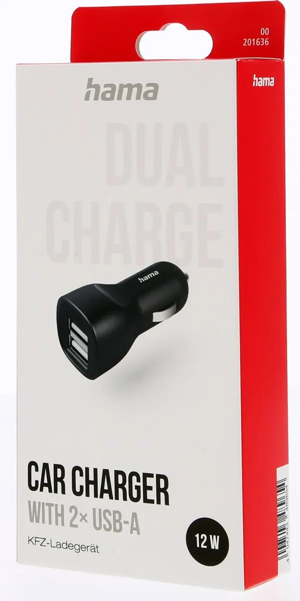 Hama 12W Auto Oplader - 2x USB-A - Zwart