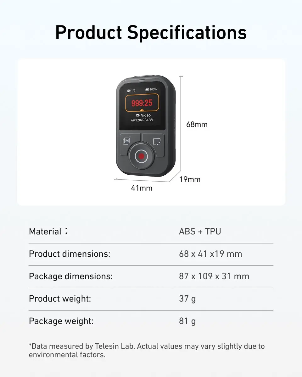 Telesin T13 Bluetooth Remote S5-RMT-03-TDJ - Zwart