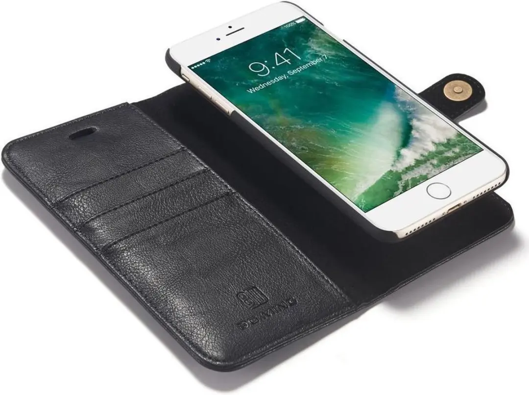 DG.MING iPhone 7/8 Plus Portemonnee Hoesje - Echt Leer Zwart