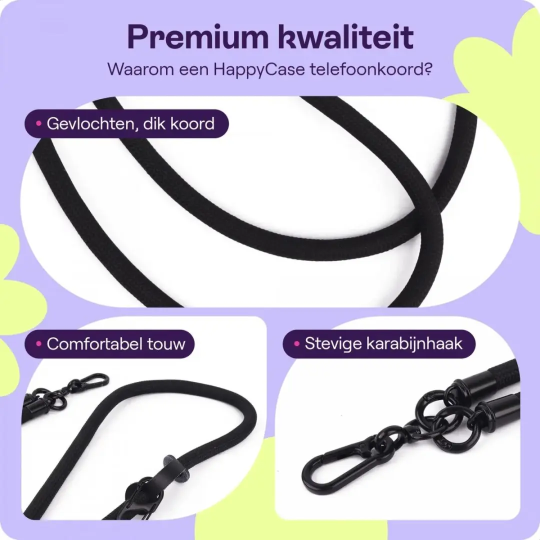 HappyCase Telefoonkoord Polsbandje 120cm - Zwart