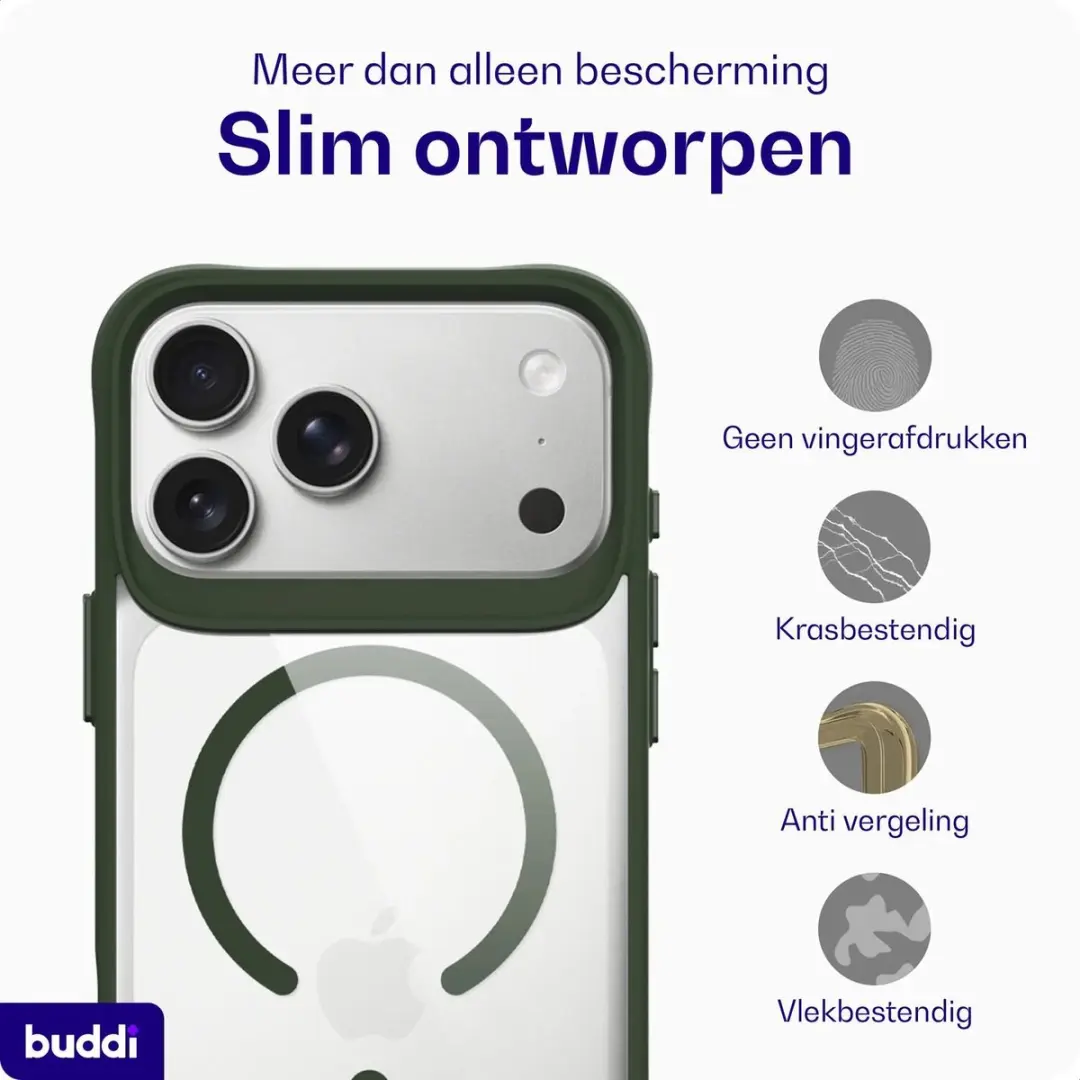 Buddi Hybrid iPhone 14 Pro Max Hoesje - MagSafe Transparant Groen - afbeelding 6 van 6