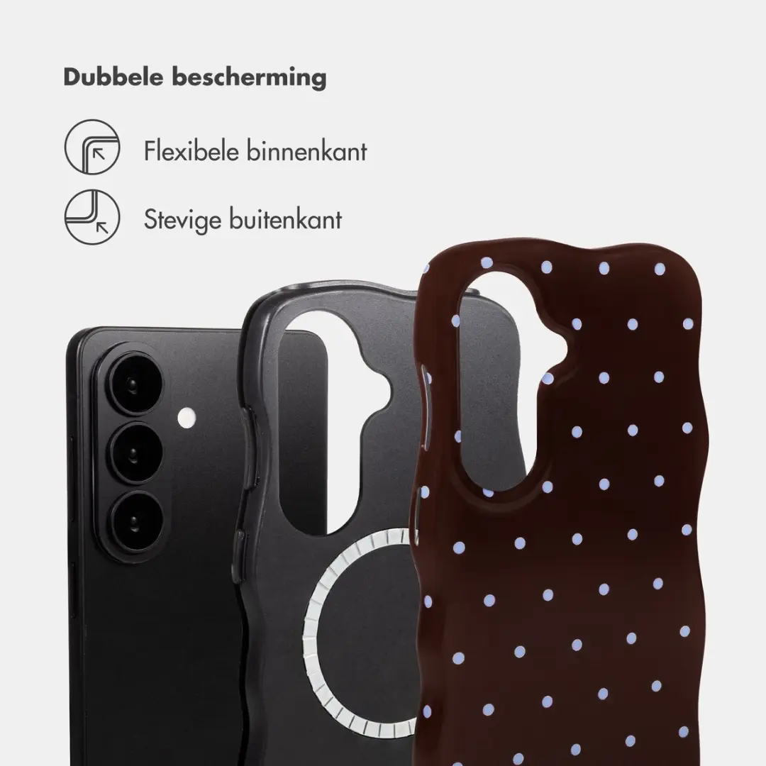 Selencia Wavy Backcover Hoesje Samsung Galaxy S26 - Magnetische Ring - Bruin