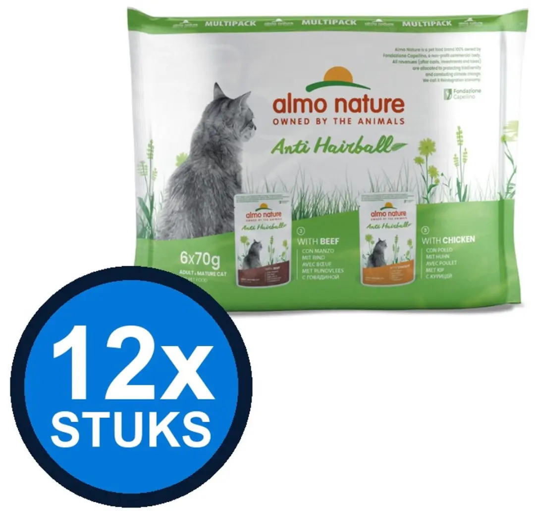 20x Almo Nature Holistic cat pouch anti-haarbal kabeljauw&kip 6x70gr