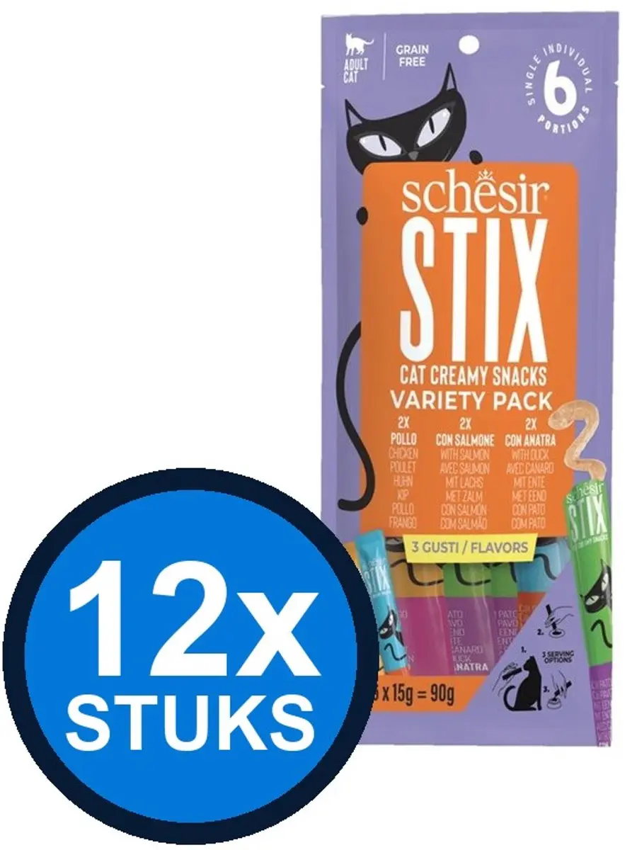 12x Schesir Stix kat variety pack 6x15gr