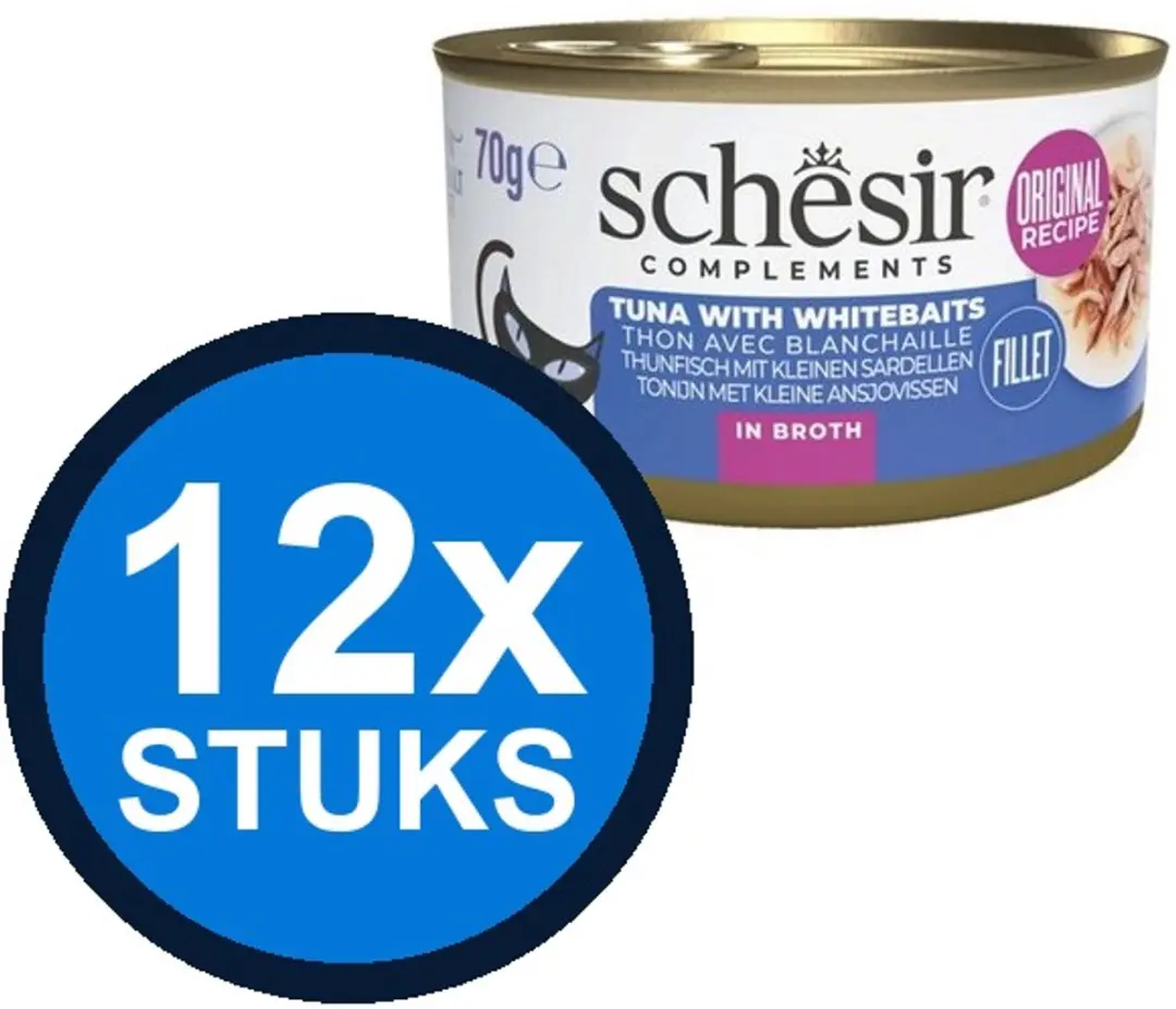 12x Schesir Complementary kat blik bouillon tonijn&witvis 70gr