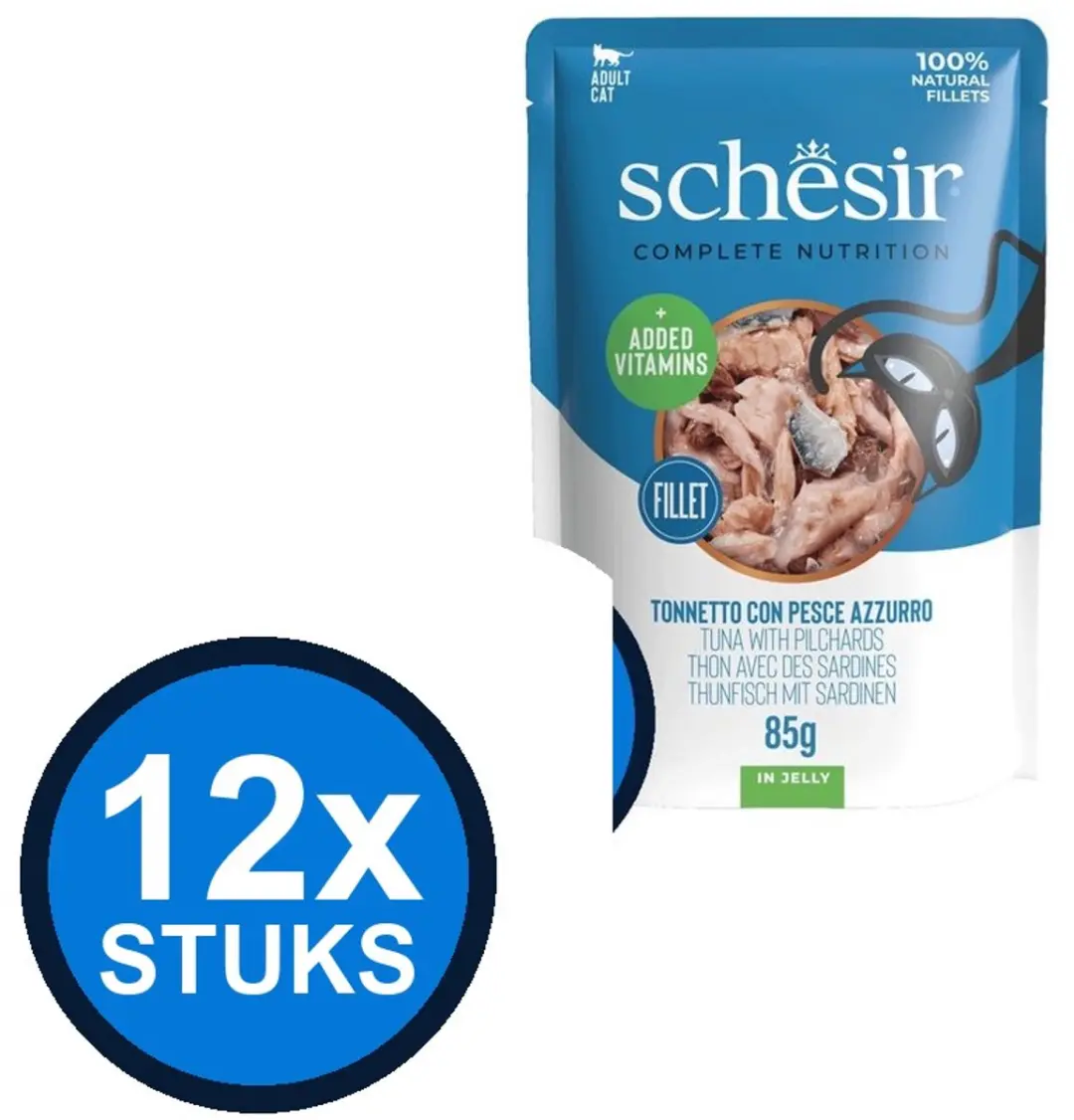 12x Schesir Complete&Balanced kat pouch gelei tonijn&sardines 85gr