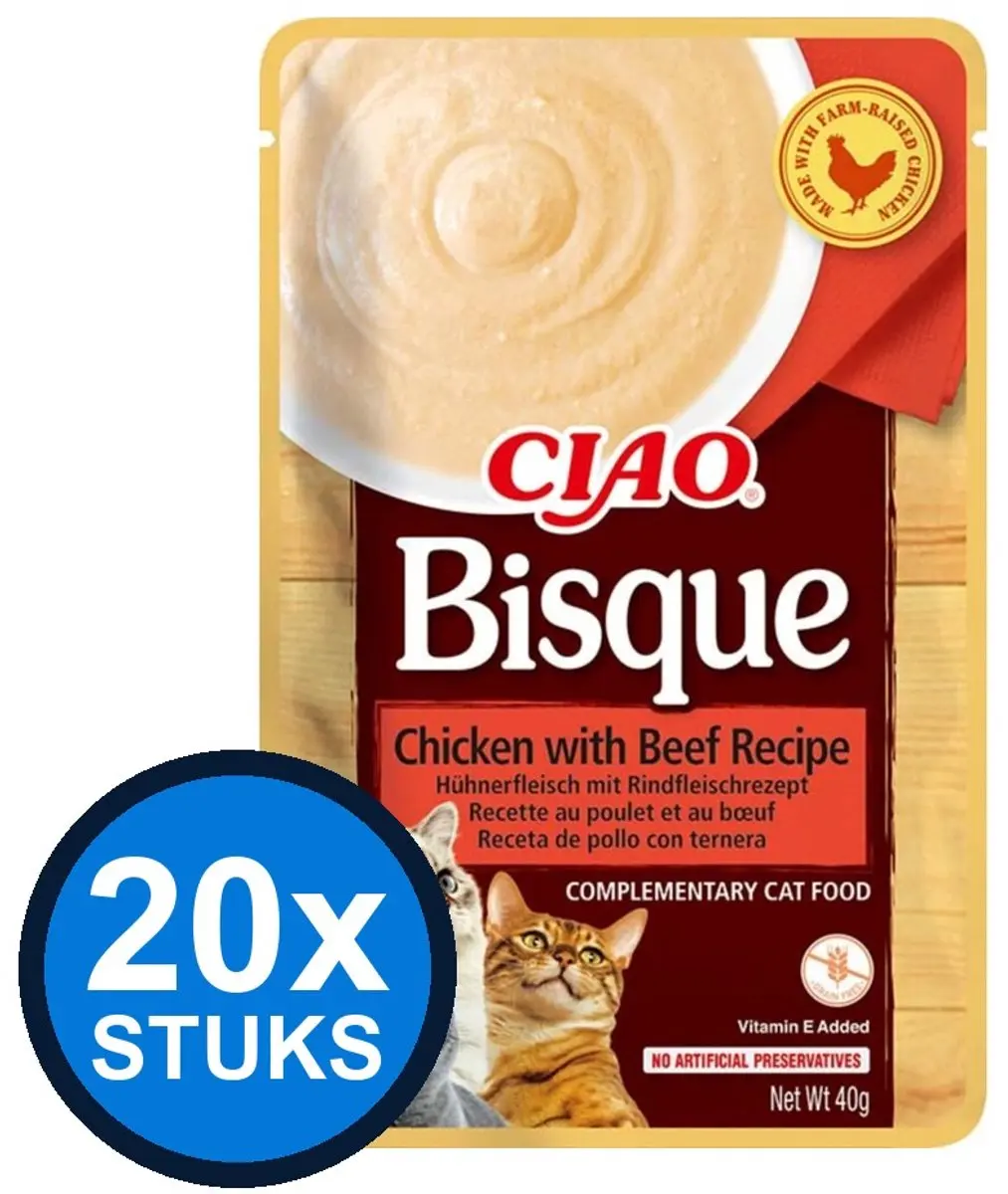 20x Ciao Bisque puree cat chicken&beef 40gr