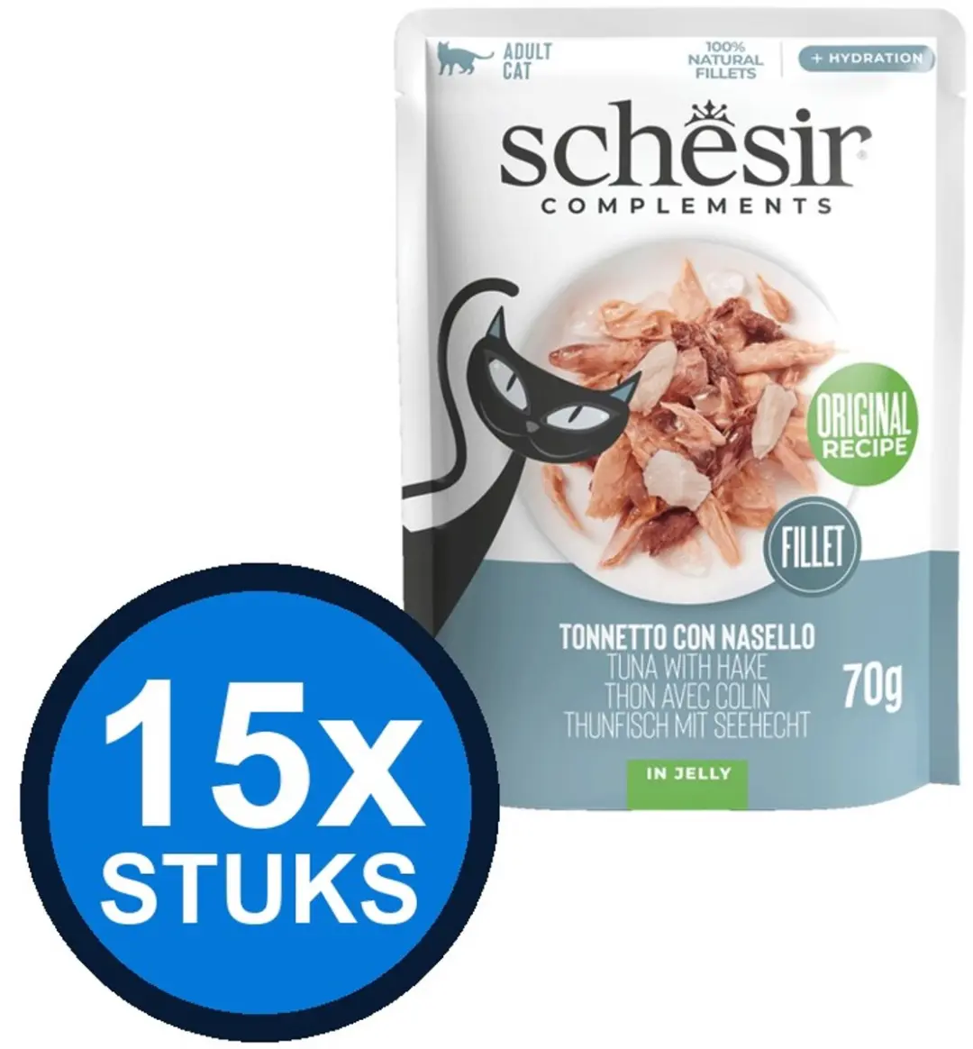 12x Schesir Complementary kat pouch gelei tonijn&heek 70gr
