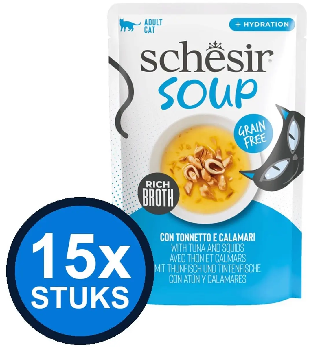 12x Schesir Complementary kat pouch soup tonijn&inktvis 40gr