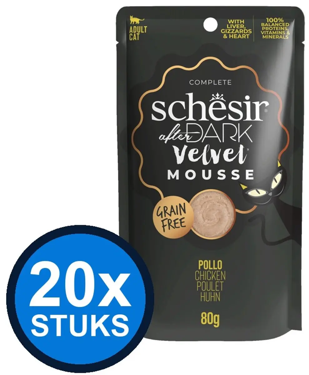 24x Schesir After Dark velvet kat pouch mousse kip 80gr