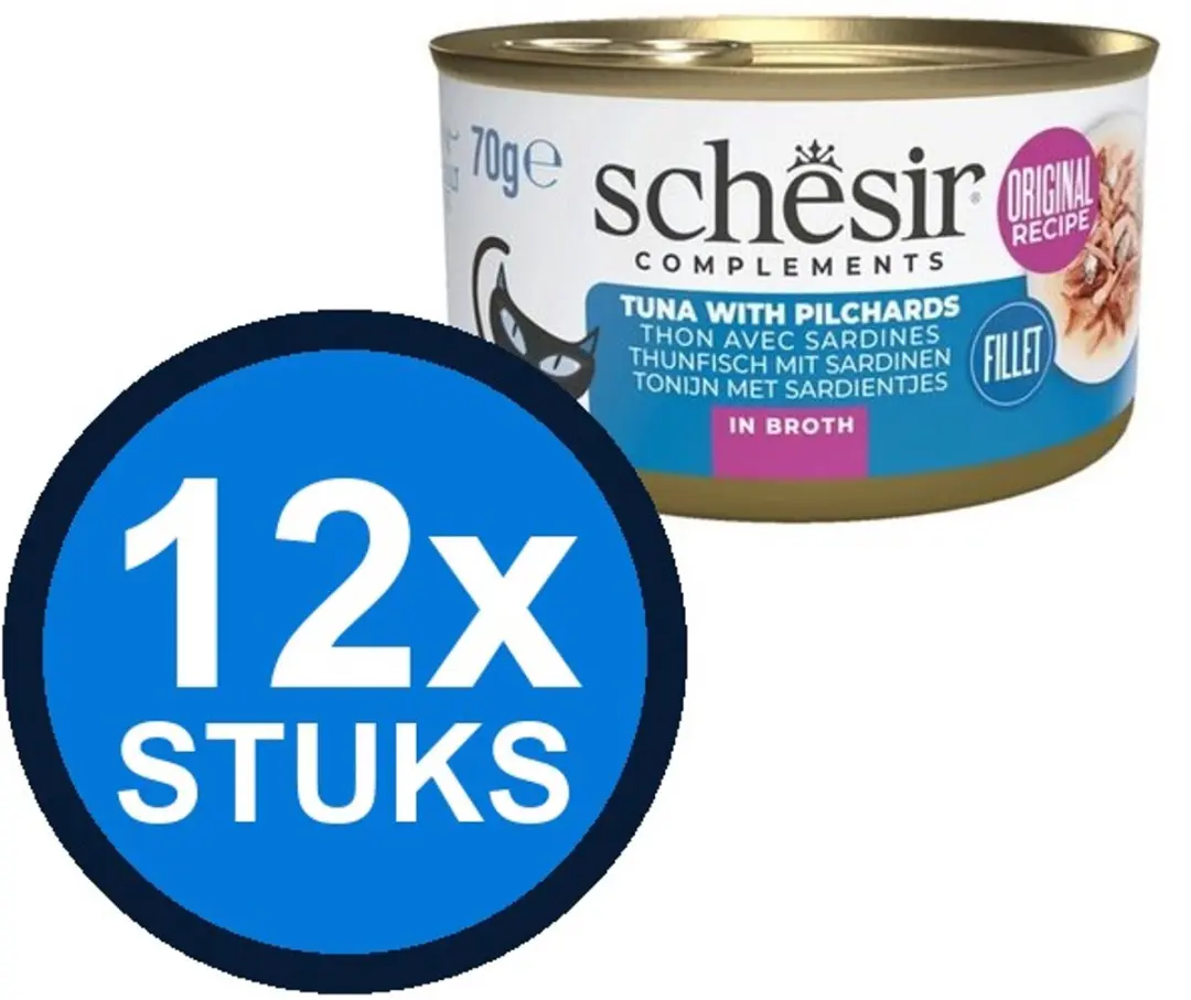12x Schesir Complementary kat blik bouillon tonijn&sardines 70gr