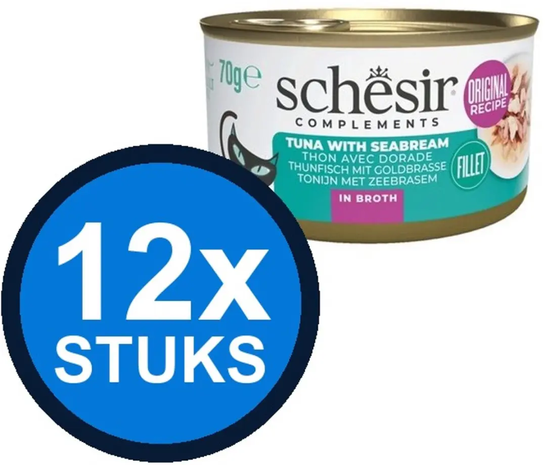 12x Schesir Complementary kat blik bouillon tonijn&zeebrasem 70gr