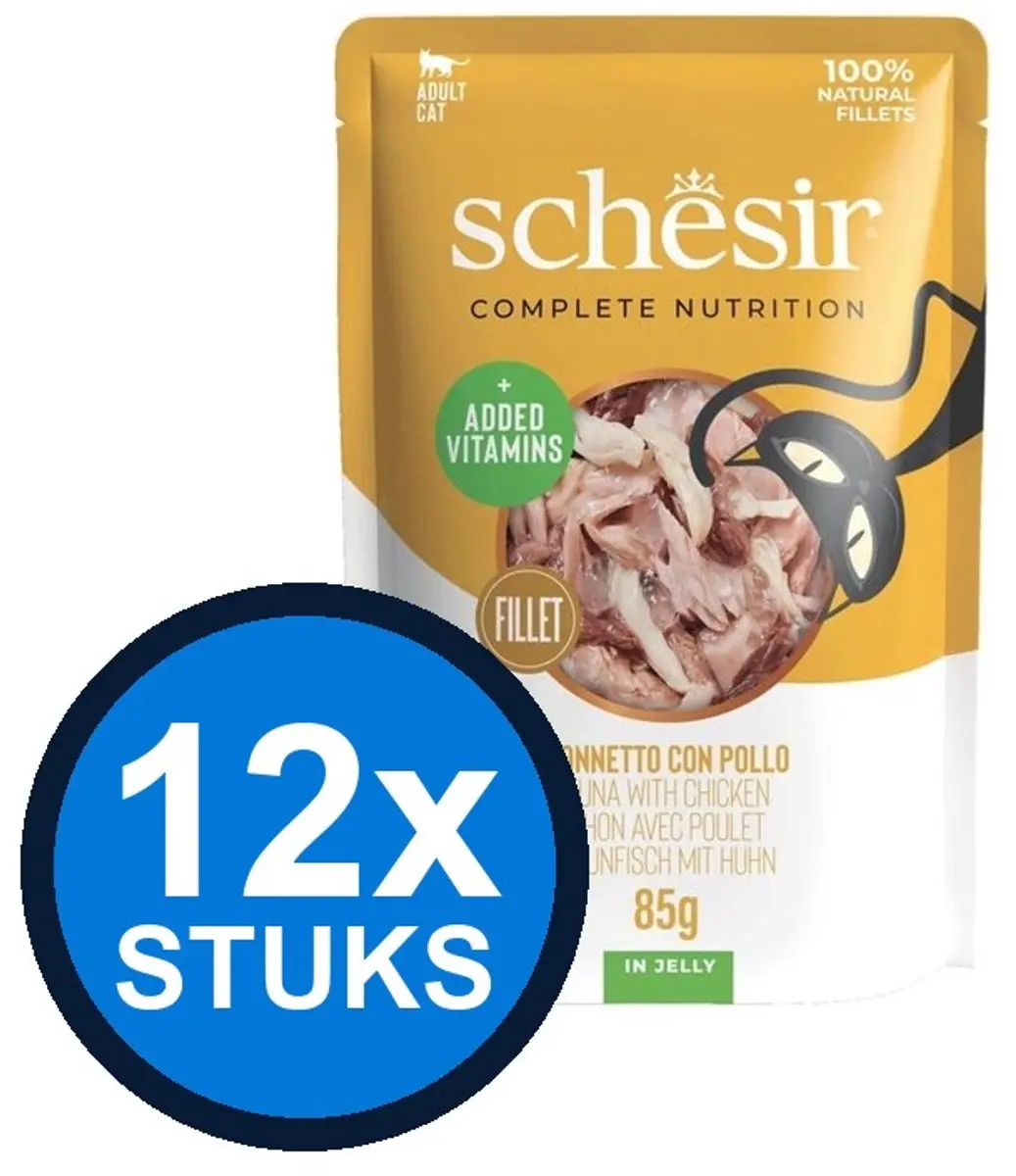 12x Schesir Complete&Balanced kat pouch gelei tonijn&kip&garnalen 85gr