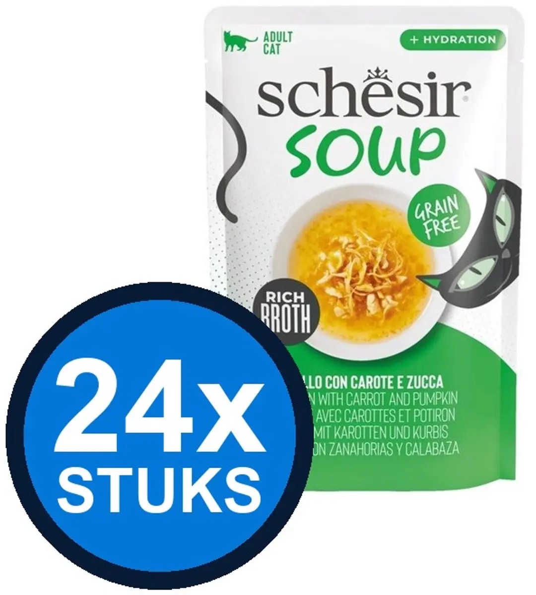 24x Schesir Complementary kat pouch soup kip&pompoen 40gr