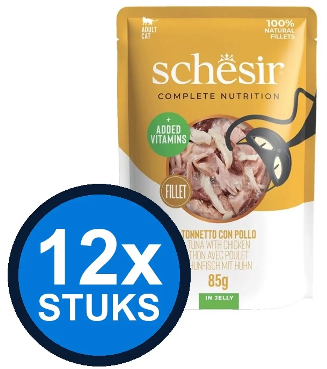 12x Schesir Complementary kat pouch gelei kip 70gr