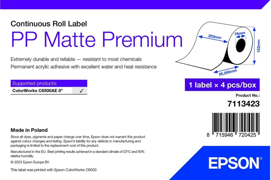 Epson 7113423 printeretiket Wit Zelfklevend printerlabel