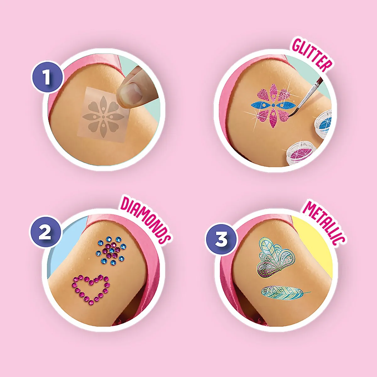 SES Creative Hobby Pink 3-in-1 Glamour Tattoos - 50 Stuks