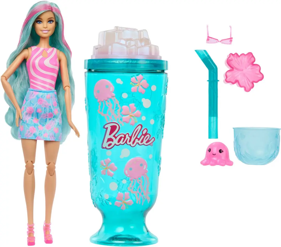 Mattel Barbie pop modepop Sea Slushy blauw met accessoires en slijm.