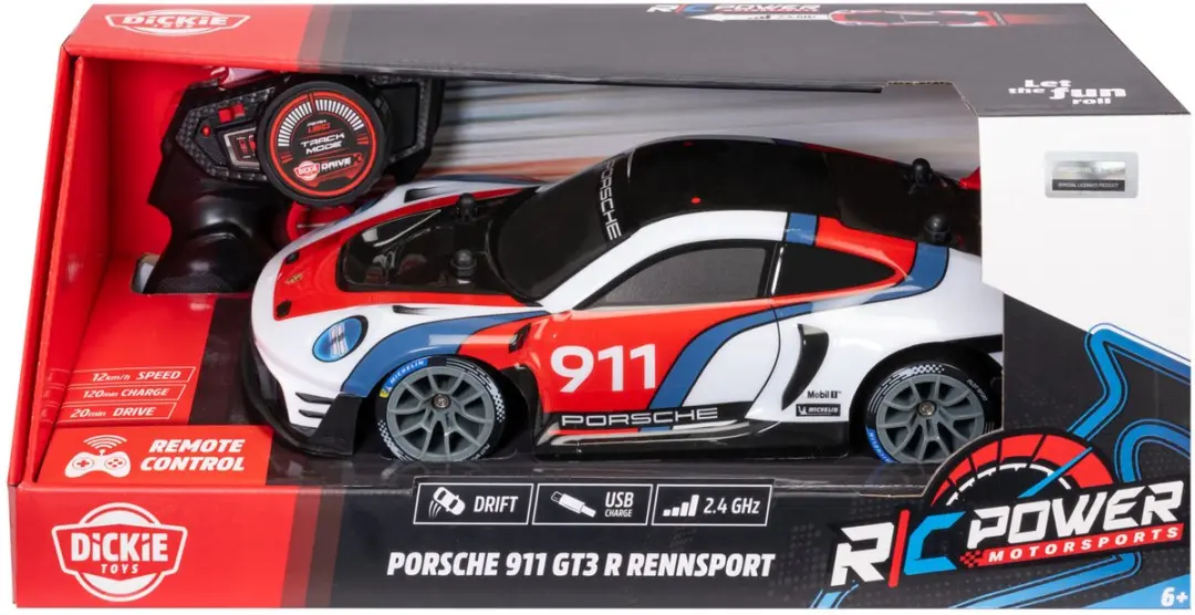 Dickie Toys Porsche 911 GT3 R RC Voertuig - Multicolor - 3x 3,7V - afbeelding 4 van 6