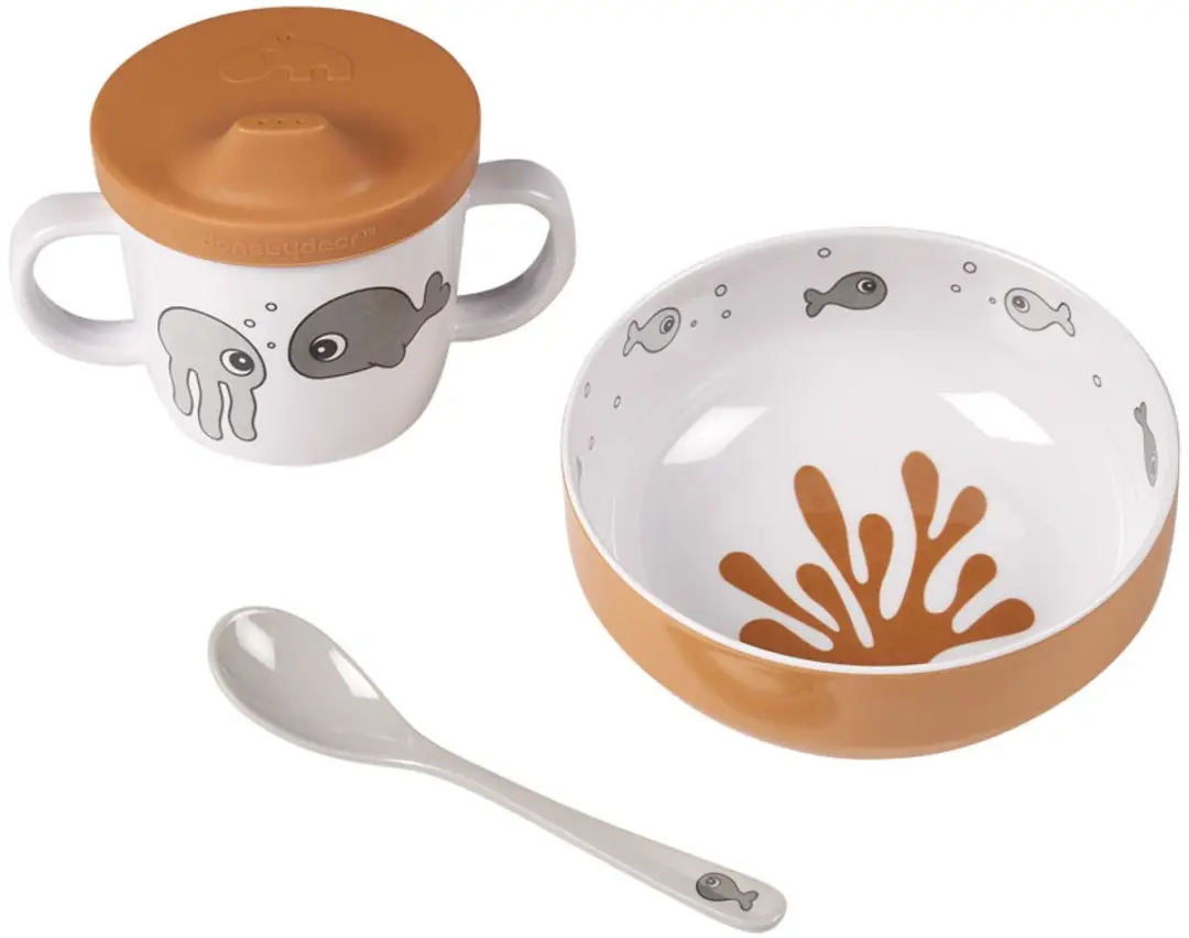 Done By Deer Sea Friends First Meal Dinerset Mustard / Grey