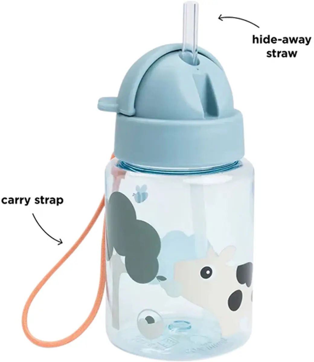 Done By Deer Tiny Farm Drinkfles met Rietje 280ml - Blauw - afbeelding 3 van 4