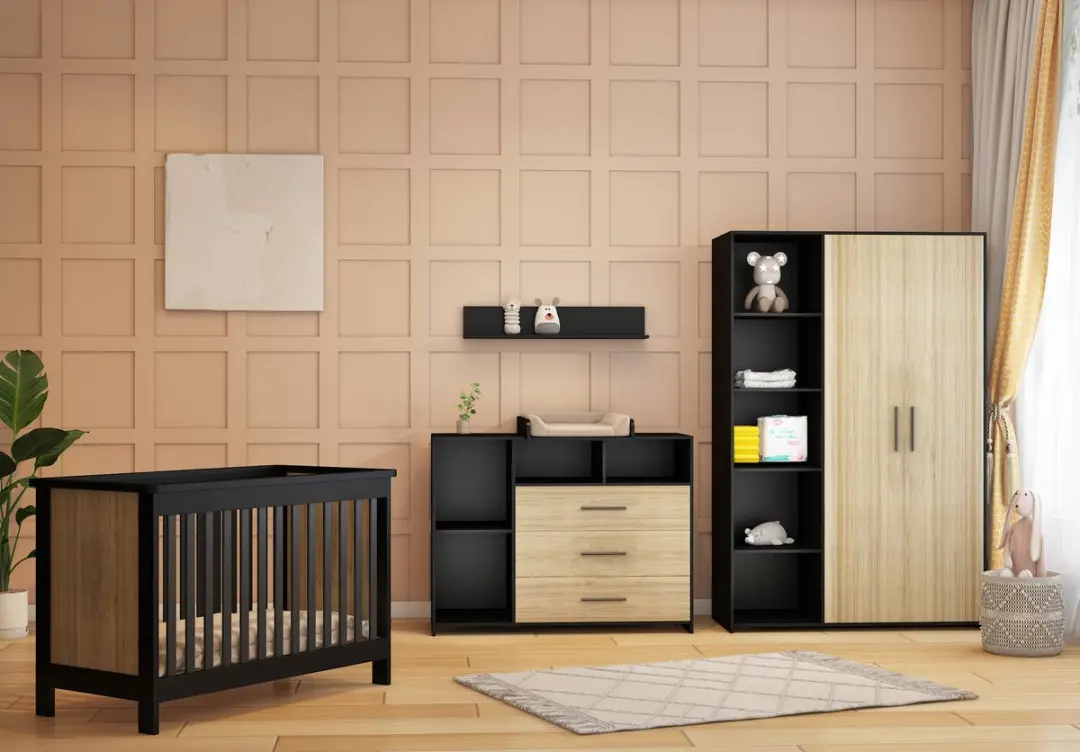 Born Lucky Baby Kledingkast Reno - Zwart/Eiken