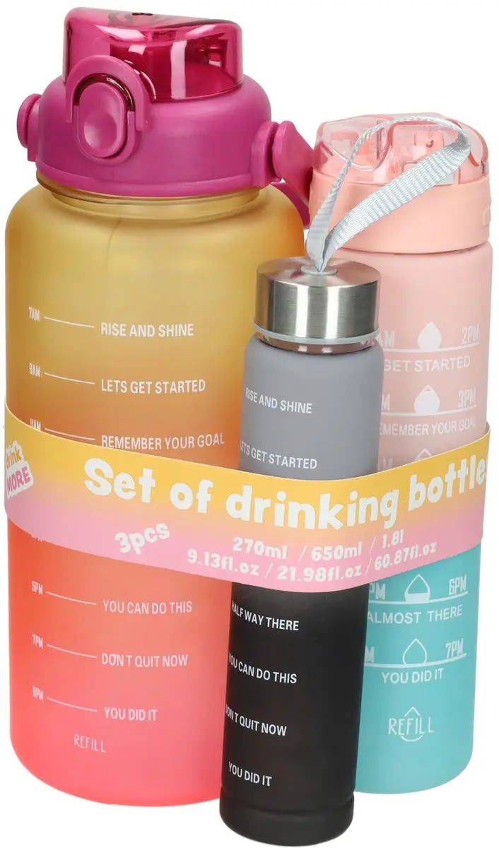 Set Drinkflessen 270ml, 650ml en 1800ml.