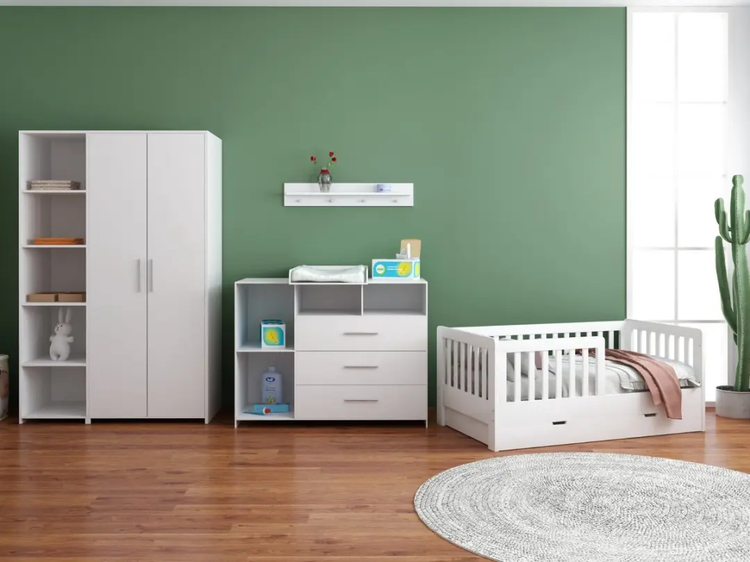 Born Lucky ® Peuterkamer Met Lade Joan Wit 3 Delig met Commode Jim en Lars Kled
