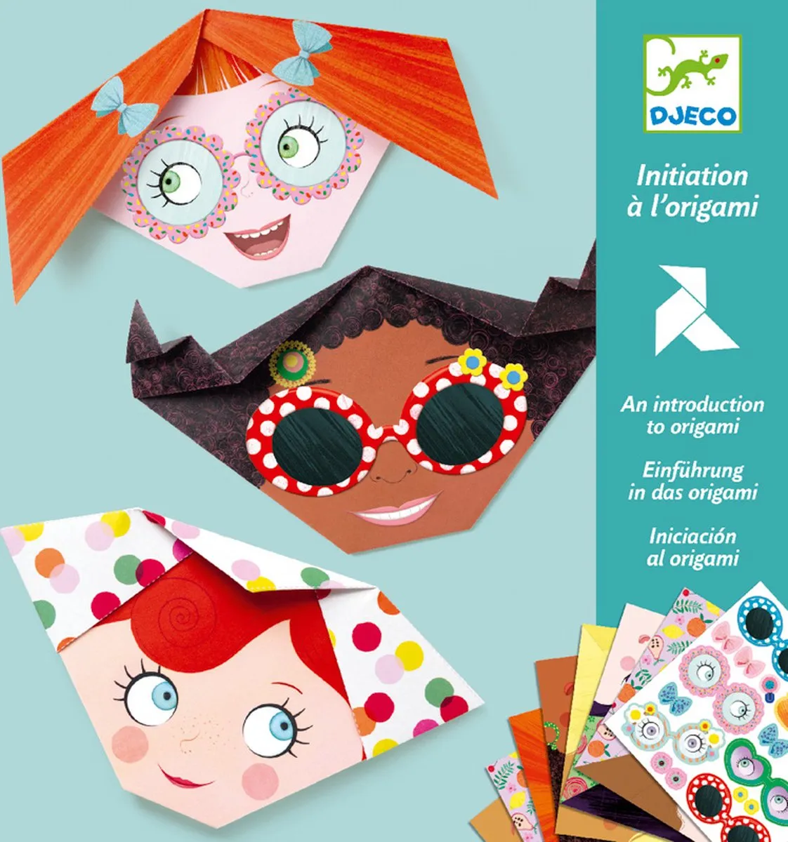 Djeco Pretty Faces Origami Set - 24 Vellen + 3 Stickers - Multicolor - afbeelding 6 van 6