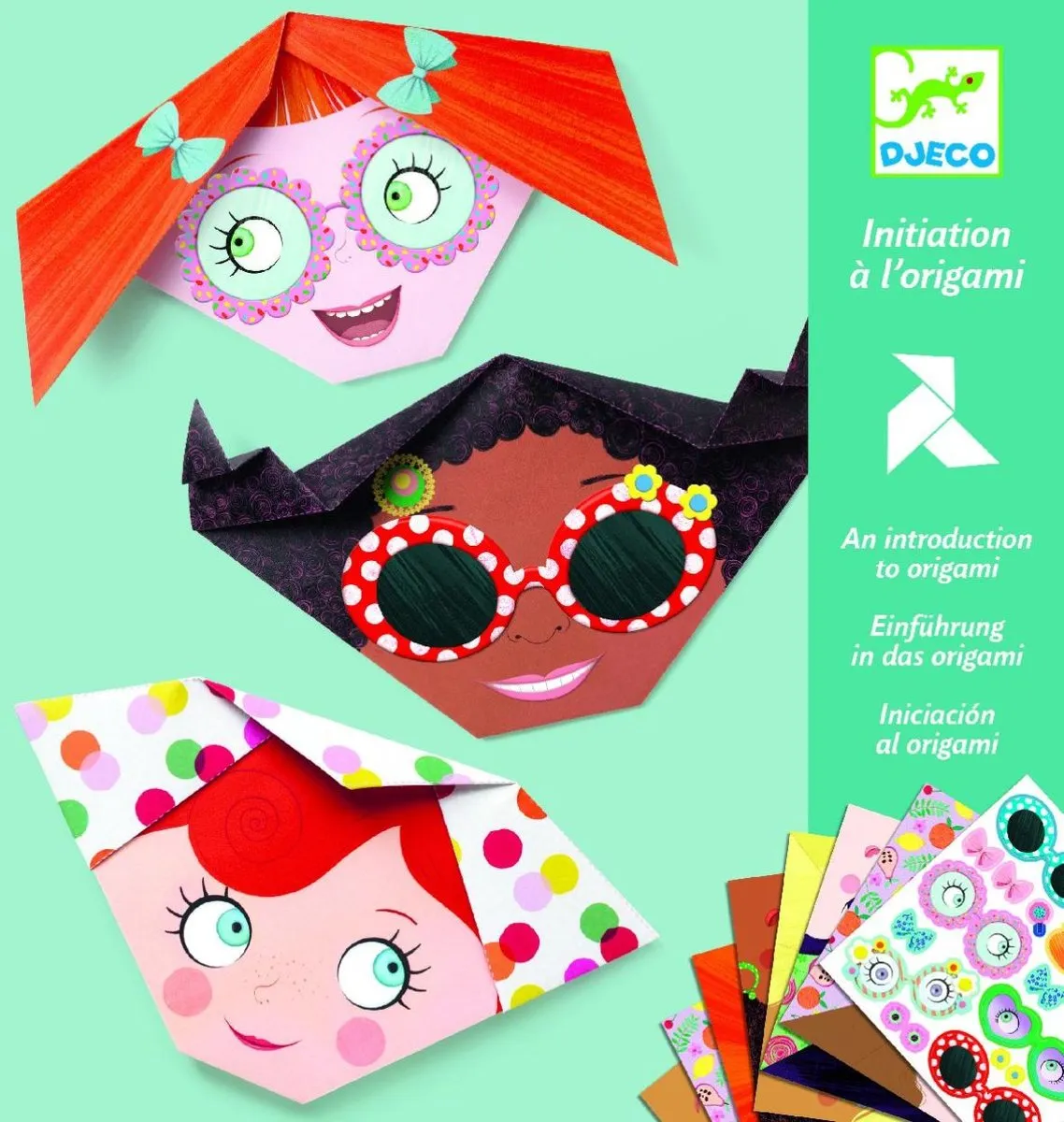 Djeco Pretty Faces Origami Set - 24 Vellen + 3 Stickers - Multicolor - afbeelding 3 van 6