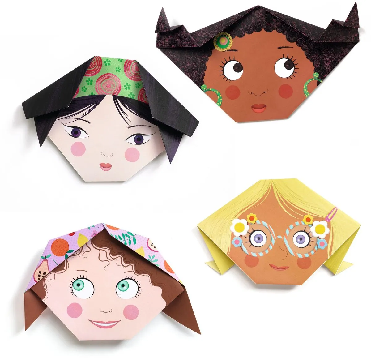 Djeco Pretty Faces Origami Set - 24 Vellen + 3 Stickers - Multicolor - afbeelding 4 van 6