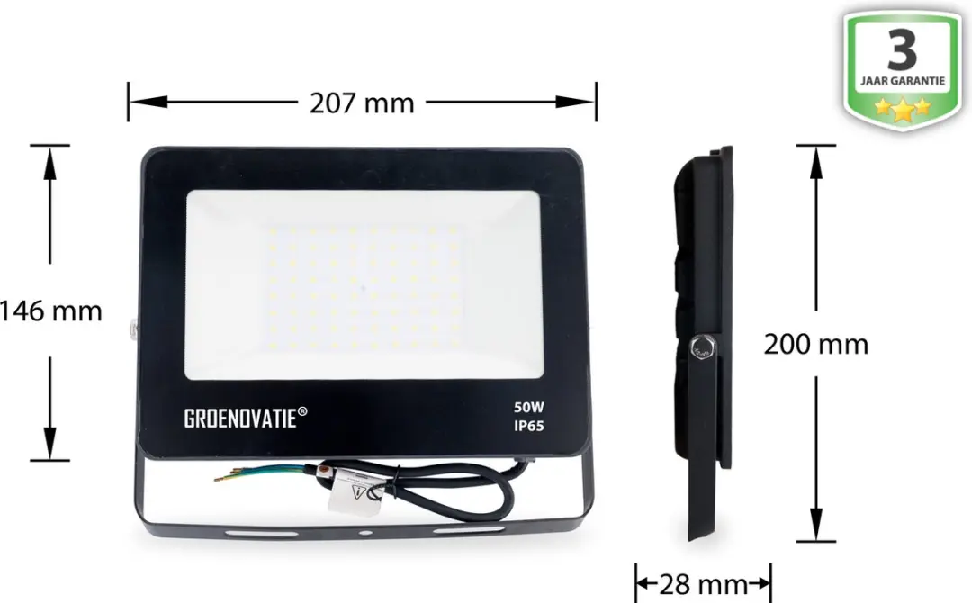 Groenovatie LED Breedstraler 50W IP65 - Zwart