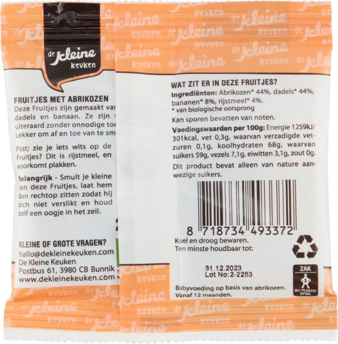 De Kleine Keuken Bio Fruitjes Abrikozen 24x20g