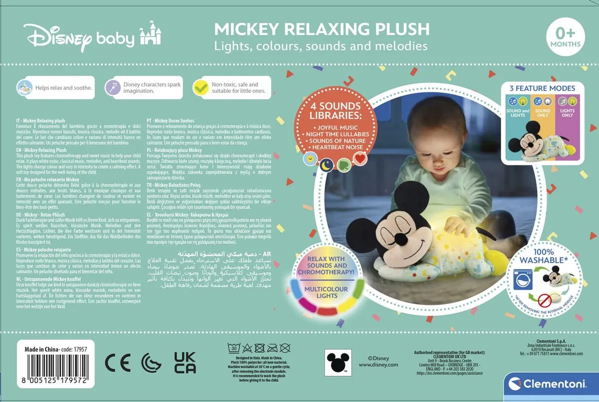 Clementoni Disney Baby Mickey Mouse Interactieve Knuffel - Licht en geluid - afbeelding 6 van 6